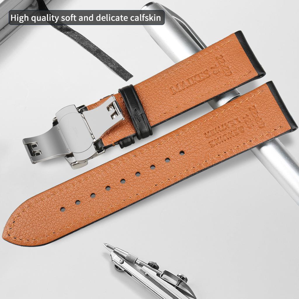 Ремешок для часов из натуральной кожи, ремешок для часов 22 мм, универсальный браслет с диспенсером, пряжка-бабочка, ремешок со стальной пряжкой для Tissot Seiko