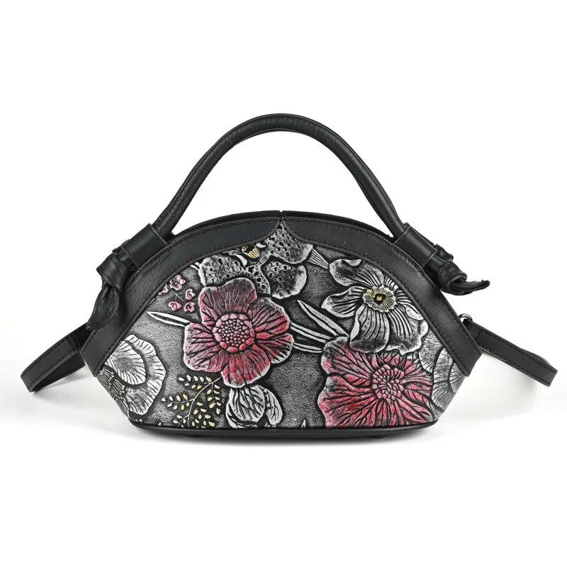 Johnature Сумка с тиснением в стиле ретро, ручная роспись, женская сумка из натуральной кожи, универсальные сумки на плечо и через плечо из воловьей кожи