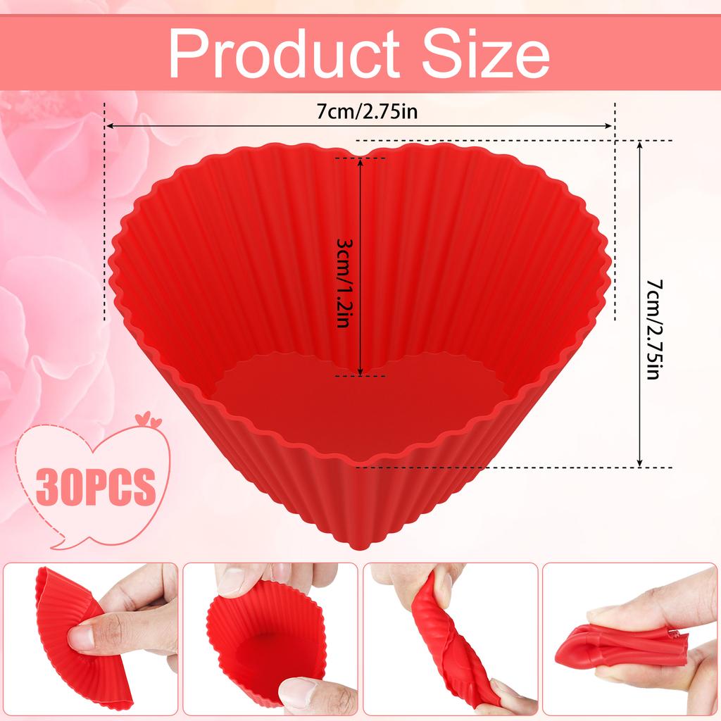 30Pcs Silicone Cupcake Muffin Baking Mold Set Heart Shaped Baking Cups Mold Kitchen DIY Cake Making Tools Bakeware Cake Tool
