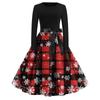 Women's Fashion Vintage Long Sleeve Round Neck Christmas Printed Party Gown Dress