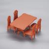 Dollhouse Mini Furniture Set: Rectangular Table and Chairs with Kitchen Food Ornaments