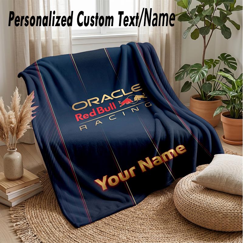 Red Bull Racing Custom Flannel Throw Blanket Print Your Name Text Soft Warm Blanket Holiday Present