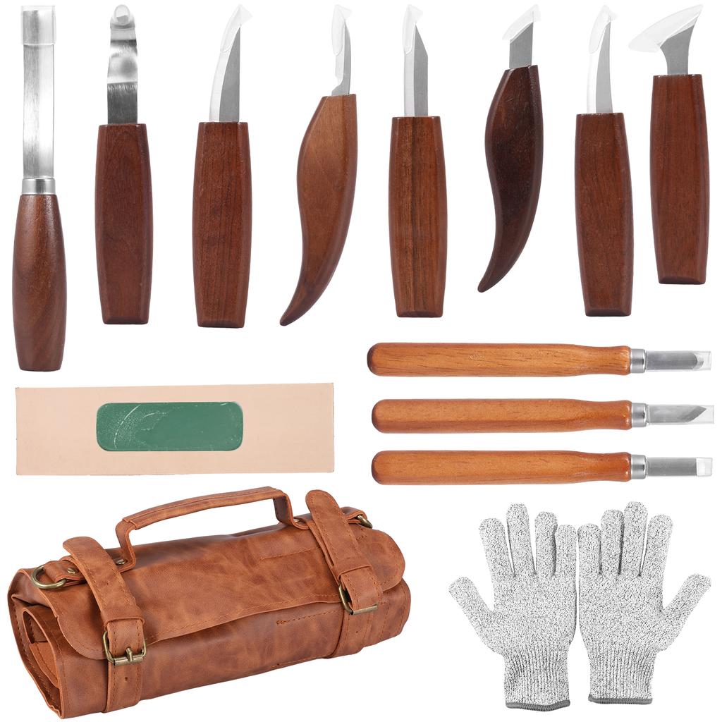 Wood Carving Tools Set with Detail Wood Carving Knife Wood Chisel Knife Gloves Carving Knife Sharpener Woodworking Tools