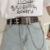 Women Punk Chain Fashion Belt Adjustable Double/Single Row Hole Eyelet Waistband with Eyelet Chain Decorative Belts