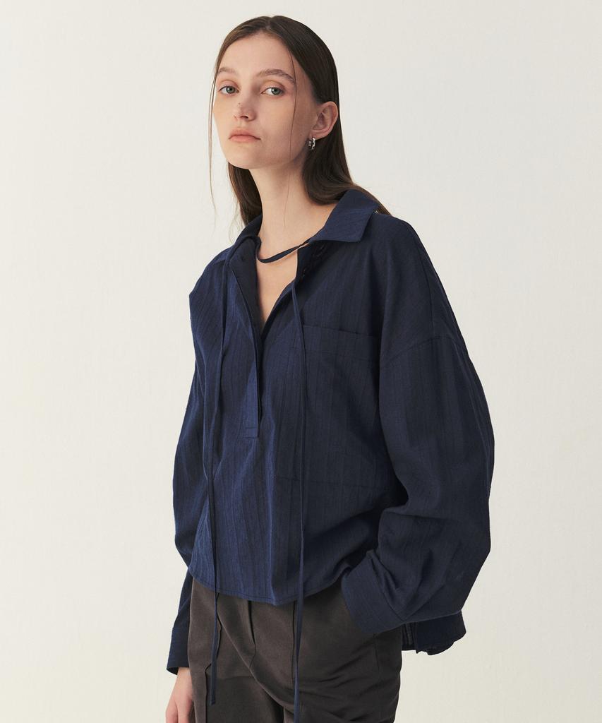 ARTID Dobby Cotton Strap Shirt_Navy