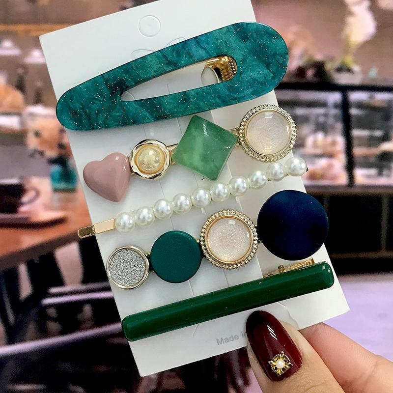 5Pcs/Set Fashion Smiley Pearl Hair Clip For Women Girl Geometric Acetate Barrettes Hairpin Headwear Hair Accessories  Trendy