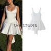Spring New Women's Clothing Vacation Style U-Collar Open Back Bowknot Decoration Sleeveless Short A- Type Sling Dress