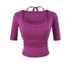 Fake two pieces neck middle sleeve T-shirt women's summer new American Spice Girl style solid color slim fit top with chest pad