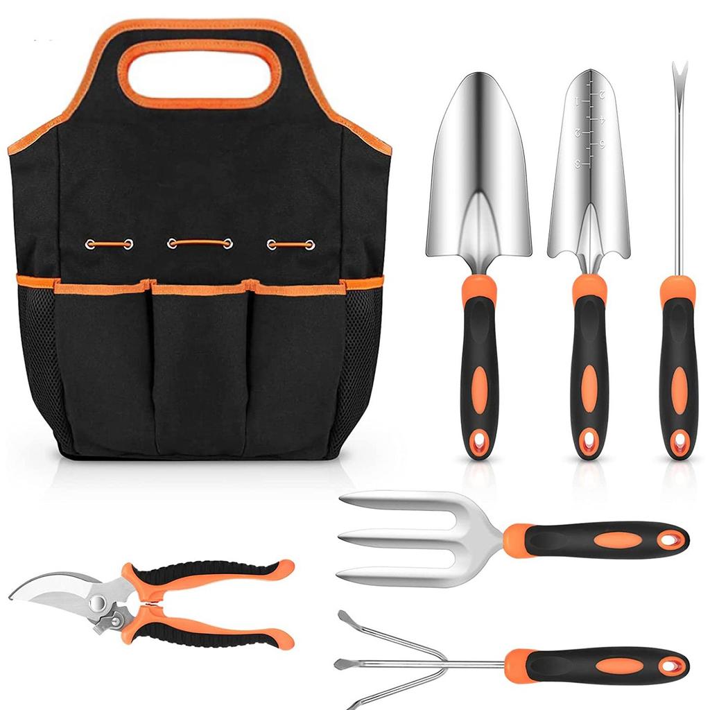LiTuiLi 7PCS набор садовых инструментов ручной совок грабли культиватор прополка с эргономичной ручкой газон сельскохозяйственные угодья пересадка бонсай инструменты