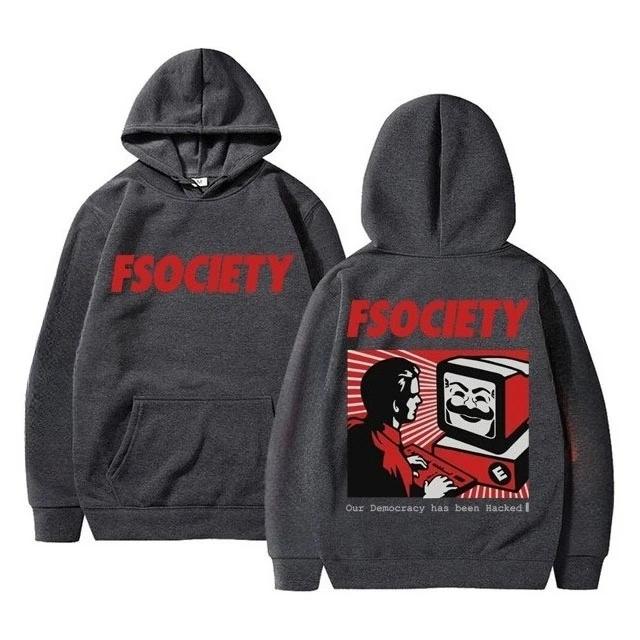 Смешная Худи с Графикой Mr. Robot Мужская Женская Винтажная Флис Хлопок Худи FSociety F Society Хакер Гик Толстовка Мужская Уличная Одежда