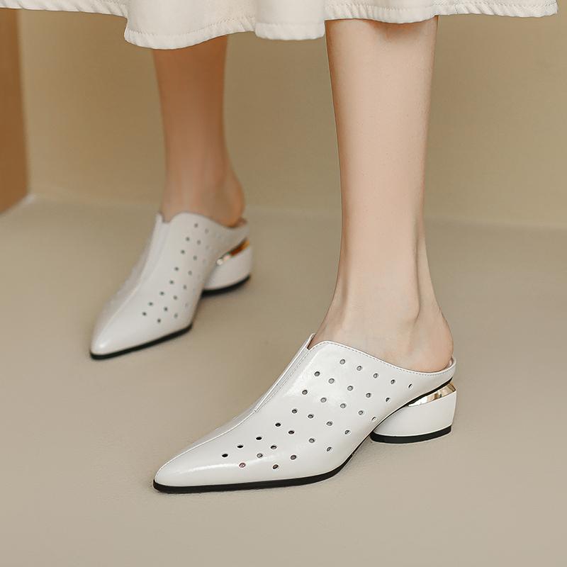 Мода 2024 Новые женские туфли-лодочки на высоком каблуке с острым носком, шлепанцы из натуральной кожи в стиле ретро, повседневная рабочая обувь для женщин, весна-лето