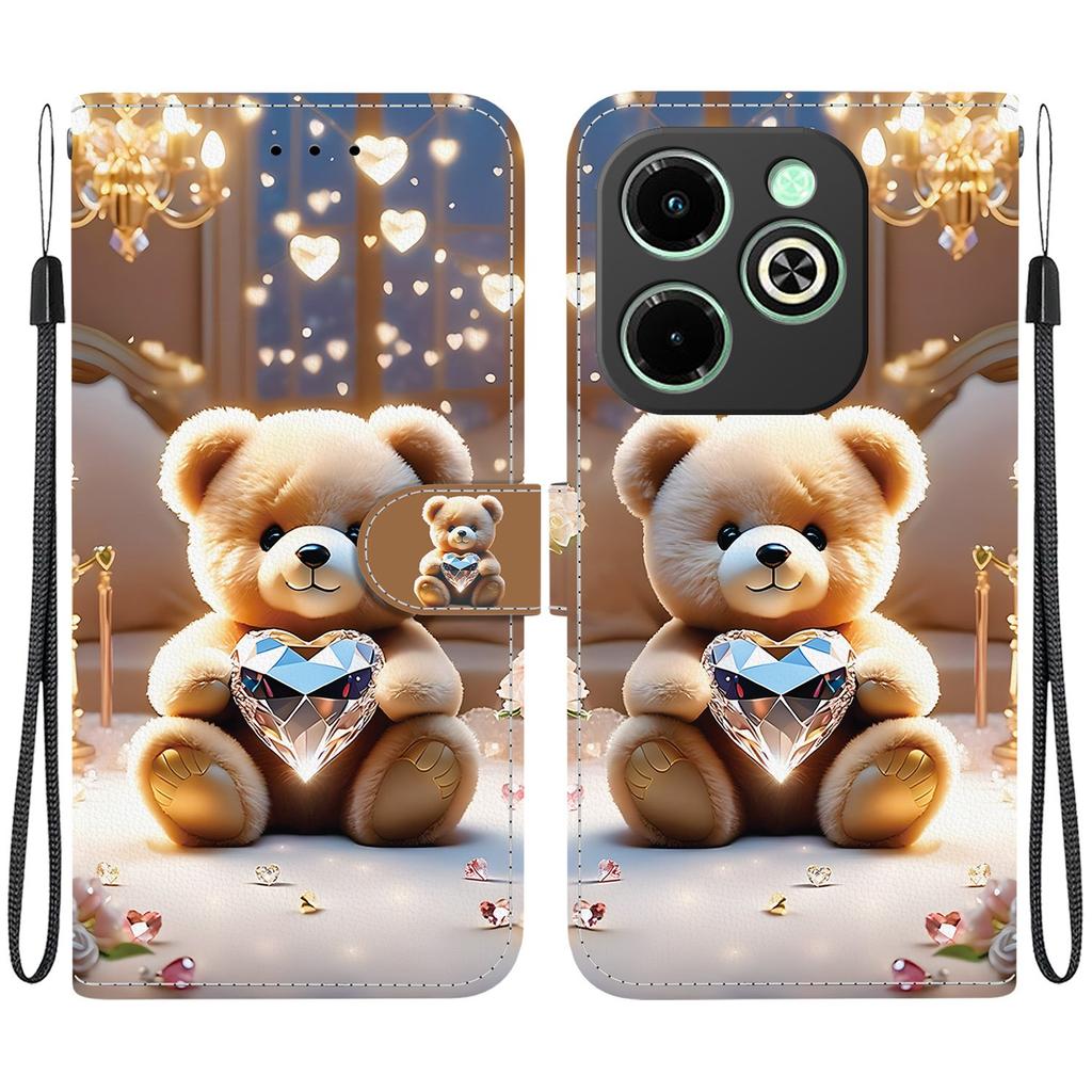 Handmade PU Leather Flip Case for Infinix Hot 40i (X6528B) Anti-Slip Shockproof Cover with Wrist Strap & Heart/Rose Cat Designs