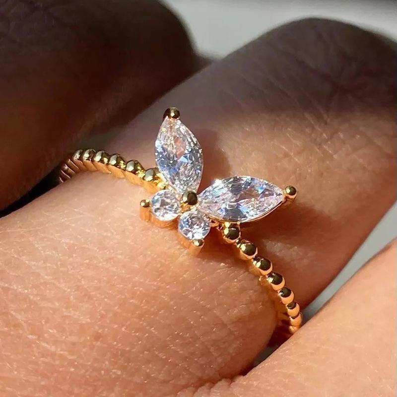 1Pc Fashionable Exquisite Simple Butterfly Single Ring Fashionable Exquisite Inlaid Synthetic Zircon Ring Daily Matching Ring