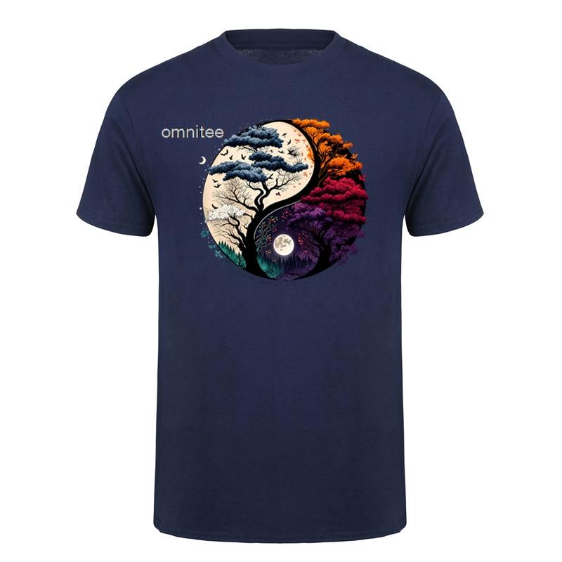 New Design Tree of Life Yin Yang TShirt Short Sleeve Streetwear Tee Cotton Loose Oversized T Shirt HJ043