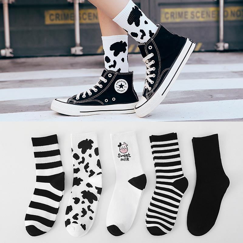 Cow Lolita Socks Harajuku Korean Style Women Cotton Striped Socks Casual Novelty Socks Japanese Fashion Crew JK Socks