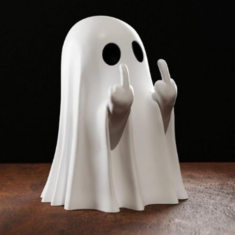 8.5см Белый Милый Призрак Хэллоуин Романтический Декор Полки Стола Черная Летучая Мышь Полимерная Мини-Статуэтка Кавайный Призрак с Сердечком Средний Палец Декор