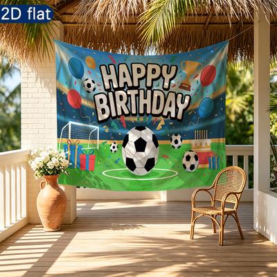 Soccer Birthday Party Banner, Festive Polyester Backdrop for Home Room Wall and Photo Props