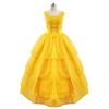Disney Princess Belle Cosplay Costume Fancy Dress Halloween Adult Yellow Layered Full-length Ball Gowns
