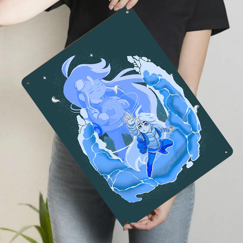 Fantasy Ice Princess Glowing Metal Wall Art Anime Game Decorative Painting Home Decor