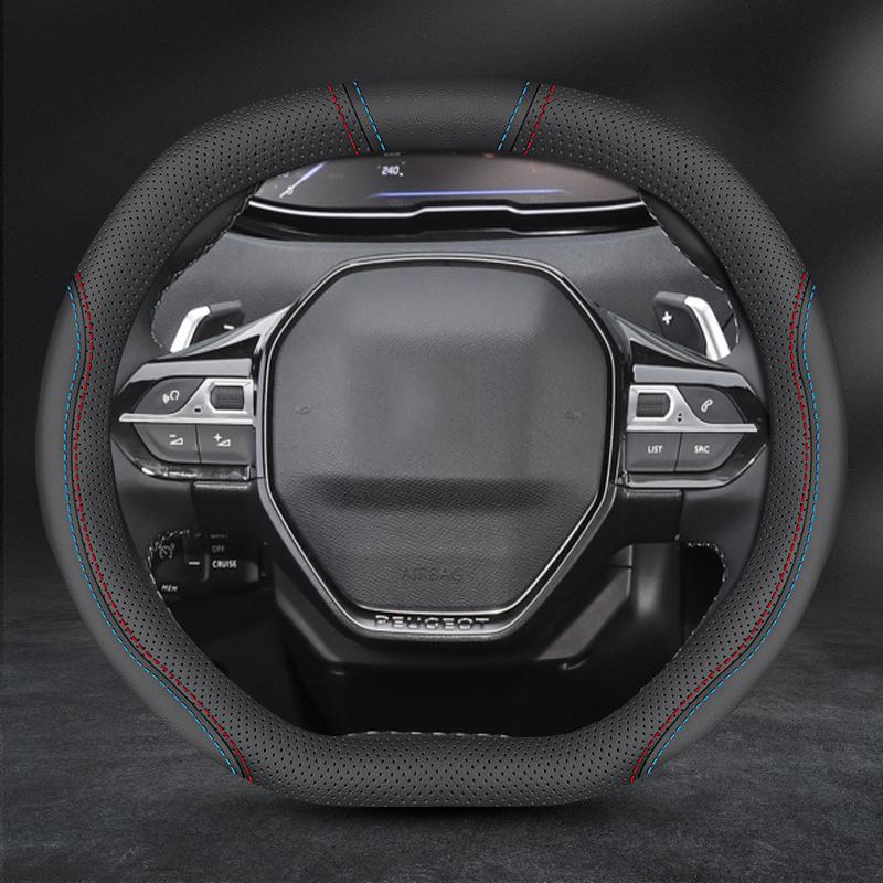 Car Steering Wheel Cover for Peugeot 3008 4008 5008 Double D Type PU Leather Anti Slip and Breathable Car Decoration Accessories