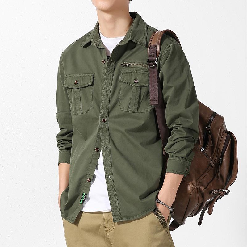 Рубашка мужская повседневная свободная куртка с длинными рукавами Мужская одежда