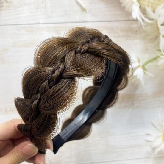 Braided Headband with Teeth Synthetic Heat-Resistant Fibers Realistic Human Hair Headband Secure Hair Fix Hair Hoop