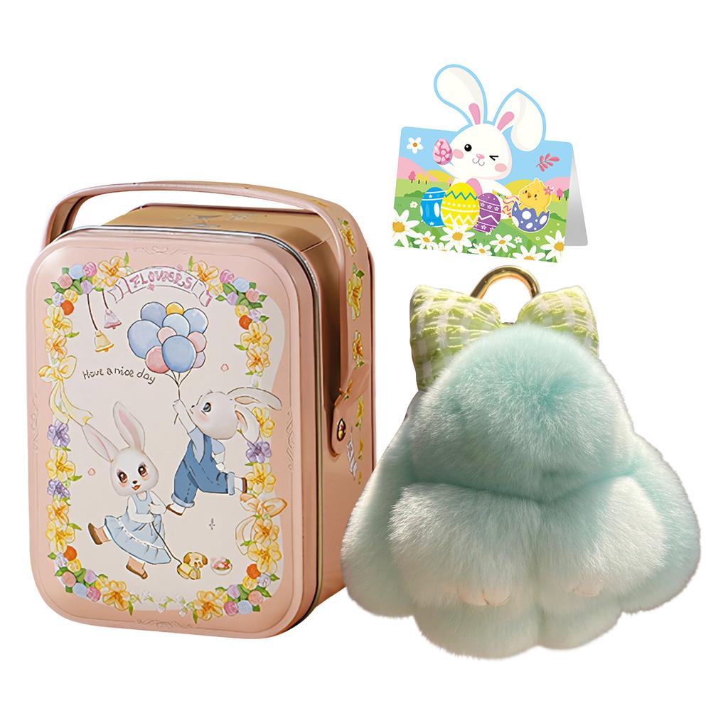 Bunny Pendant Keychain with Tin Box Rabbit Shape Fur Keychain Fluffy Bag Car Charm Key Ring Jewelry For Car Bags Backpacks Gift