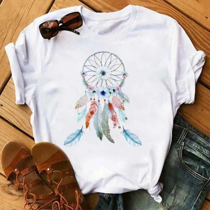 Fashion Dream Catcher T Shirt Women Unisex Harajuku Graphic Print T Shirt Fashion Crew Neck Short Sleeve Plus Size T Shirt Unisex