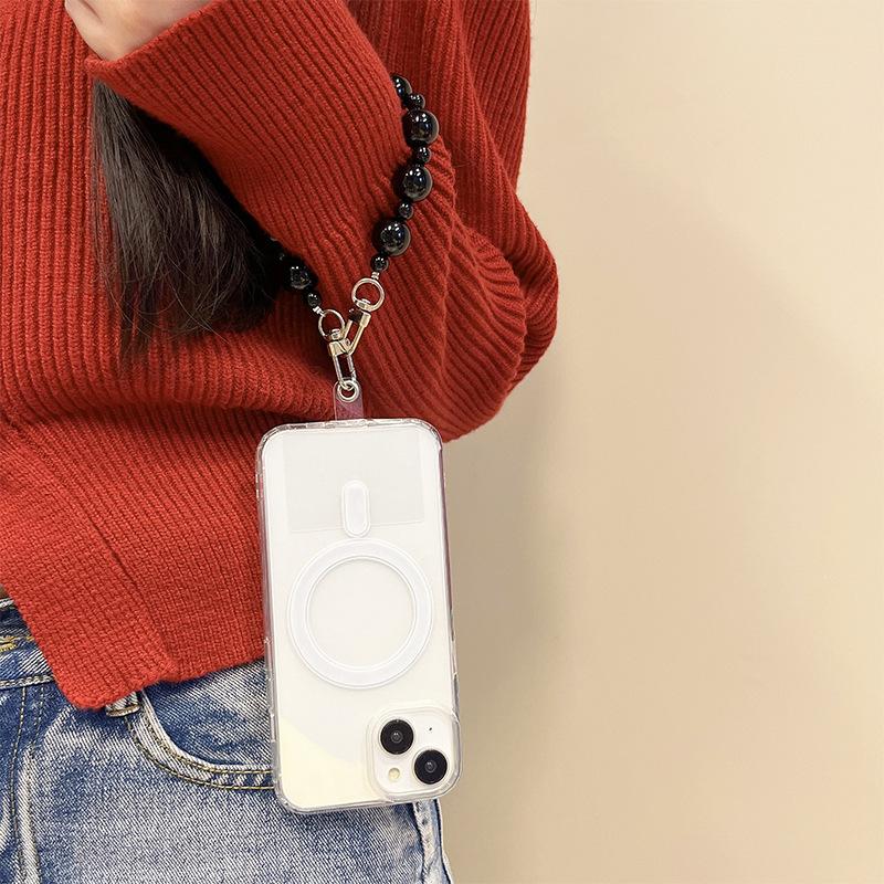 Ветрозащитный портативный ремешок для мобильного телефона DIY Противоскользящая цветная цепочка Кожаная веревка Жемчужный бант Маленький свежий и легкий люкс