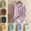 Women's Fashion Dragonfly Prined Round Neck Short Sleeve T-shirt Casual Cotton Linen Graphic Shirt Leisure Loose Summer Blouse Tops