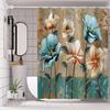 Flower-Blooming Pattern Washable Dirt-Resistant Shower Curtain Shower Head Waterproof Polyester Bath Curtain For Home Decor