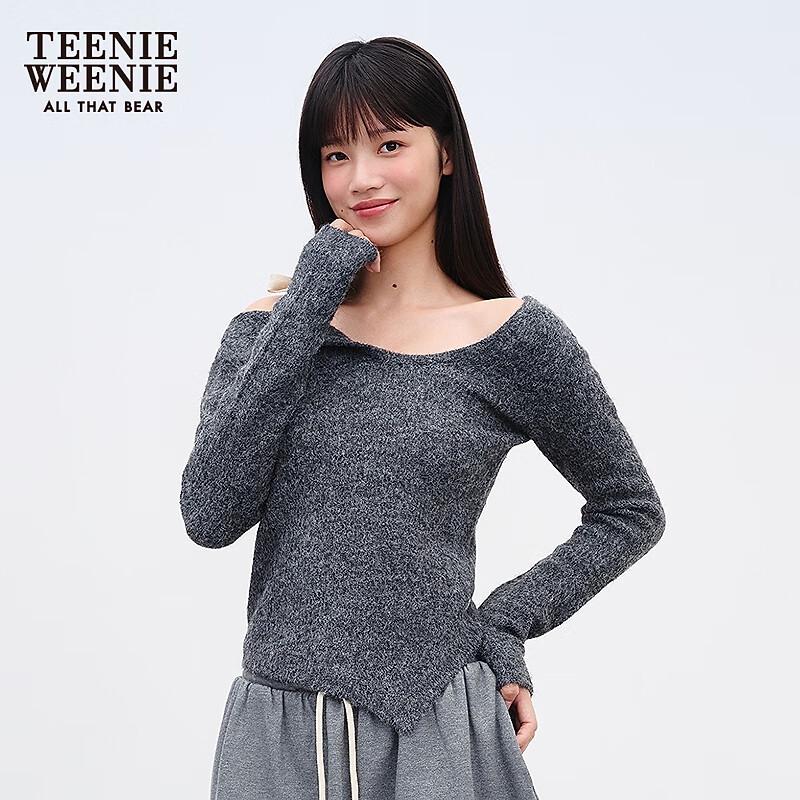 Teenie Weenie Bearnova 2025 Autumn Women's Asymmetrical Off-Shoulder Sweater