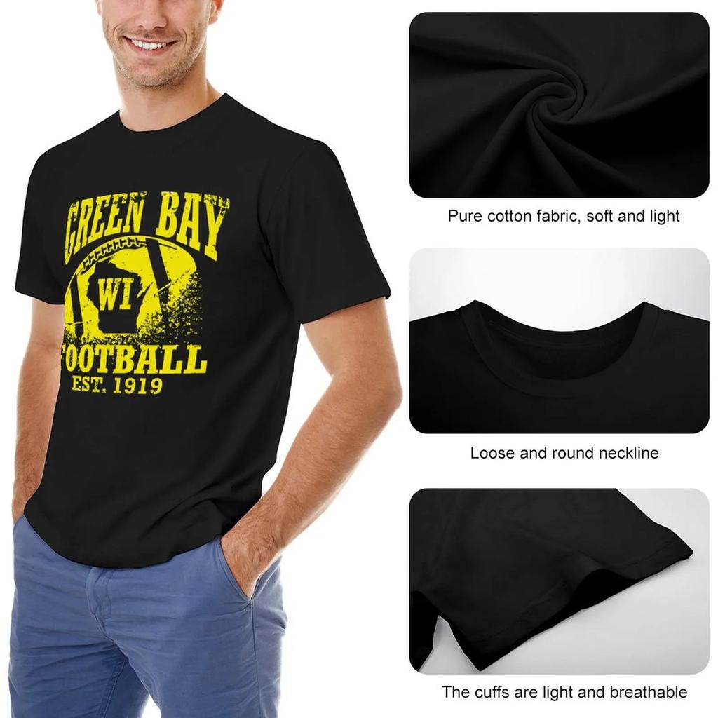 Green Bay Football T-Shirt Plus Size Tops Anime T Shirts Vintage T Shirts Oversized Plain Black T Shirts Men