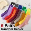 3/6/12 пар женских трикотажных хлопковых носков средней длины, модные полосатые карамельные цвета, удобные, впитывающие пот, дышащие, повседневные носки