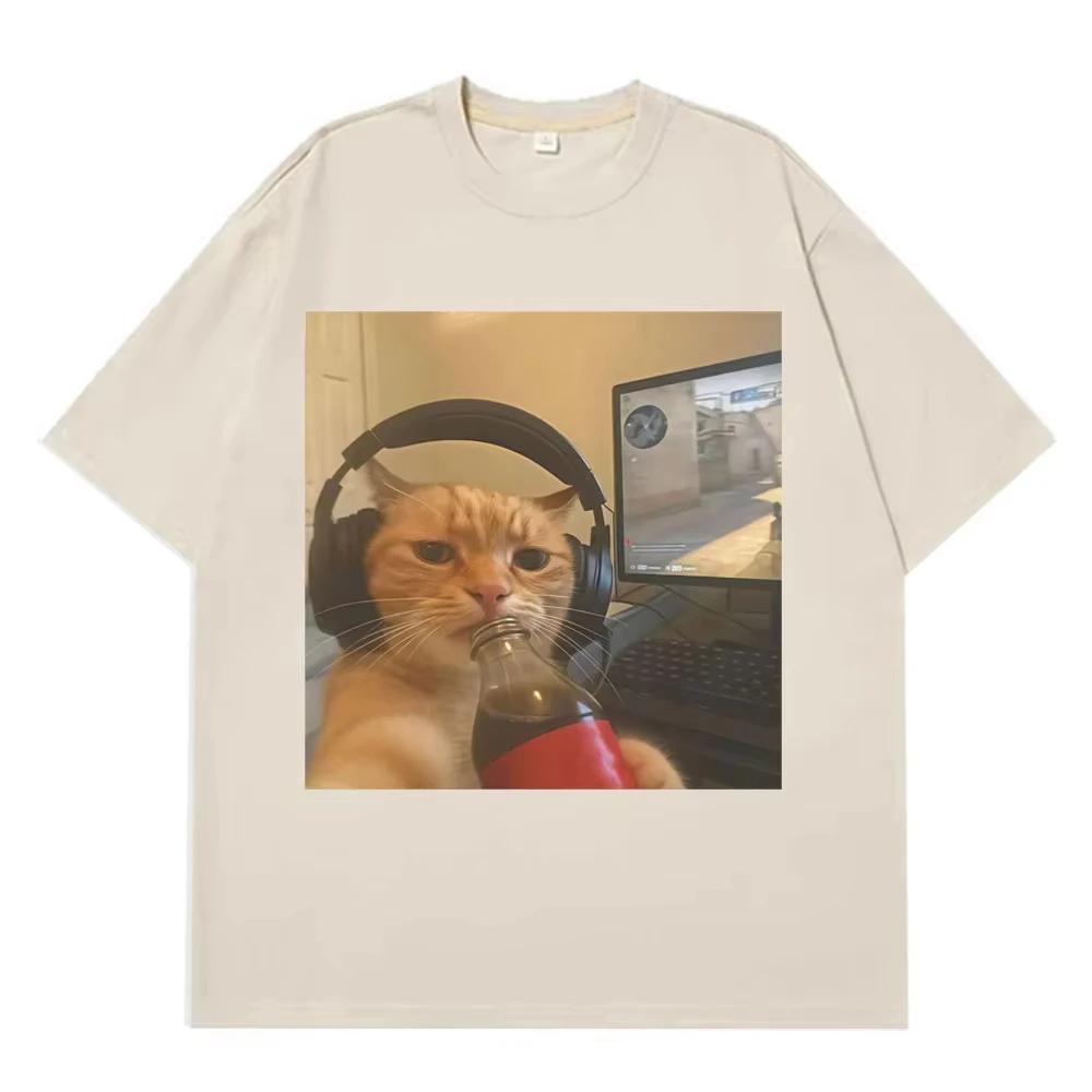 Funny Gamer Cat Meme Tshirts Unisex Women Fashion Oversized Tshirts Summer Shortsleeved Unisex Cotton Casual Harajuku Tshirts Tops