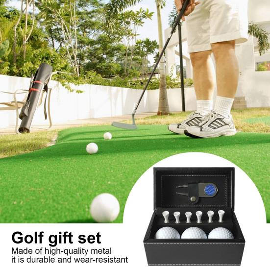 1 комплект подарочной коробки для гольфа с 3 мячами 6 тройников, металлический инструмент для ремонта Divot, зажим для шляпы, комплект аксессуаров для гольфа, чехол из искусственной кожи для мужчин и женщин, профессиональный новичок