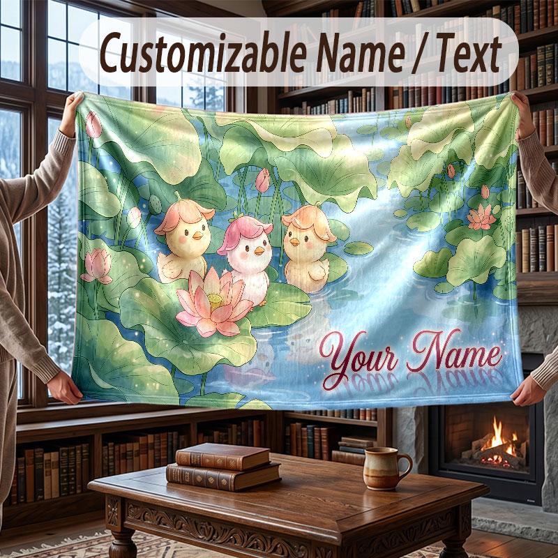 Floral Garden Theme Throw Blanket Custom Name Text Personalized Blanket Soft Cozy Blanket for Home Sofa Bed