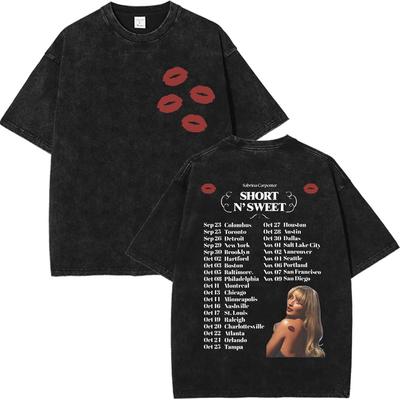 Винтажная выстиранная футболка Sabrina Carpenter Short N Sweet Album Мужская Женская Летняя Повседневная Футболка Оверсайз Y2k Одежда Харадзюку