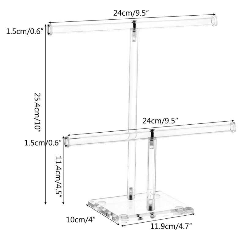 Акриловая подставка-дисплей для ободков 2-ярусная Т-образная стойка для ободков Организатор для подвешивания украшений для ожерелий Браслетов Серьг