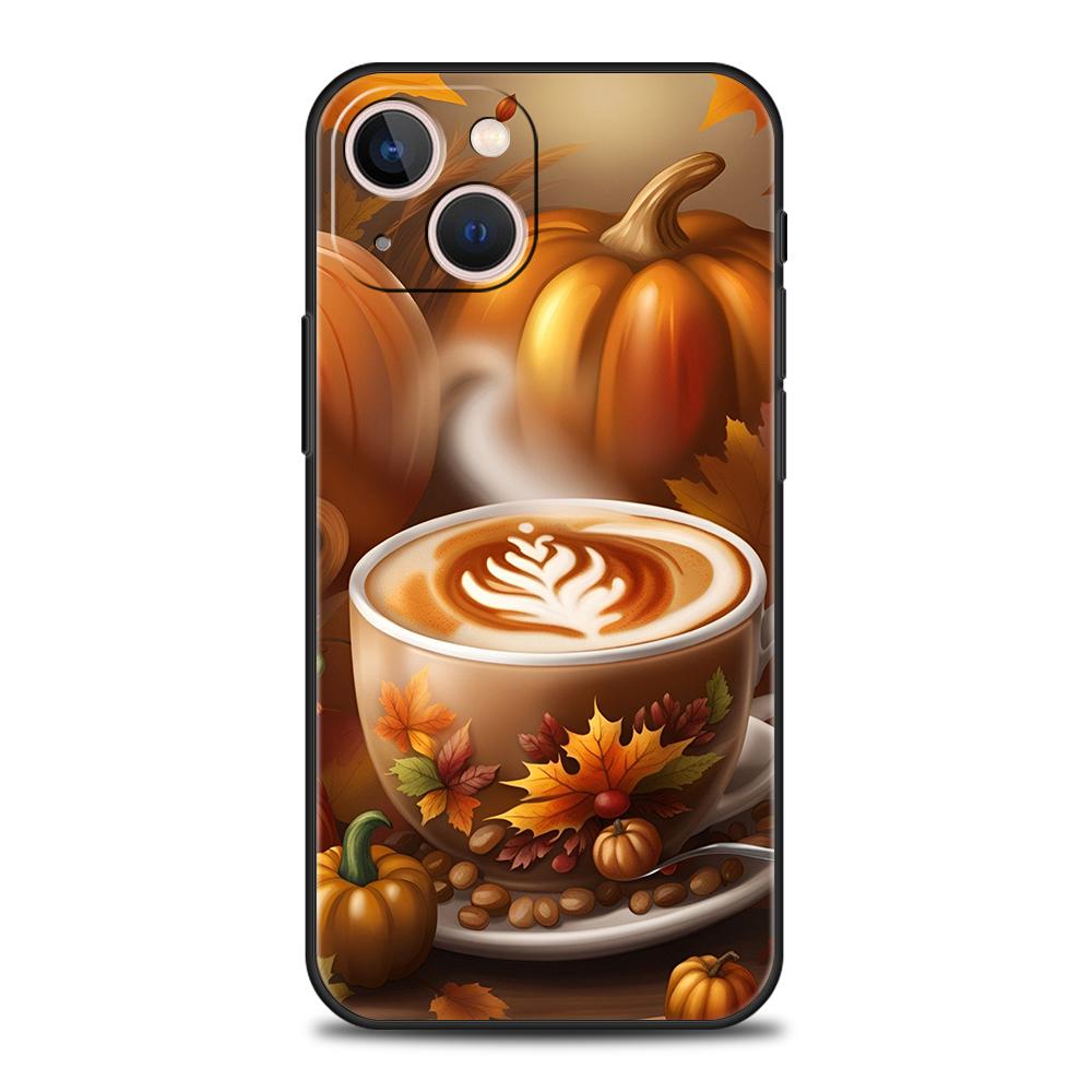 Чехол для телефона Cover для iPhone 17 16 15 14 13 12 Pro Max 11 Pro Max 17AIR Plus Ударопрочный Мягкий ТПУ Сумка Тыква Осенние Листья Кофе