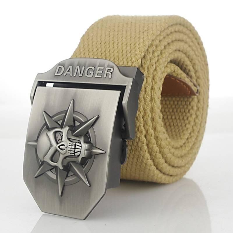 Premium Canvas Belt With Skull Buckle For Men And Women Adjustable 120cm