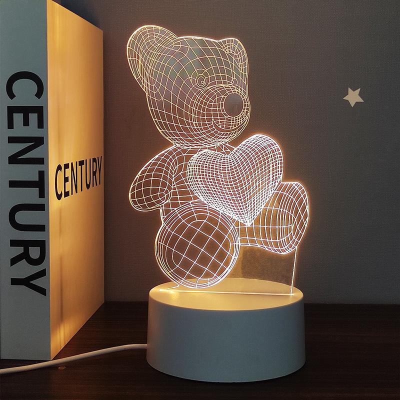 3D-светодиодный ночник: Креативный прикроватный светильник для защиты глаз в спальне, питание от USB, энергосберегающий, идеально подходит для общежитий и девочек.