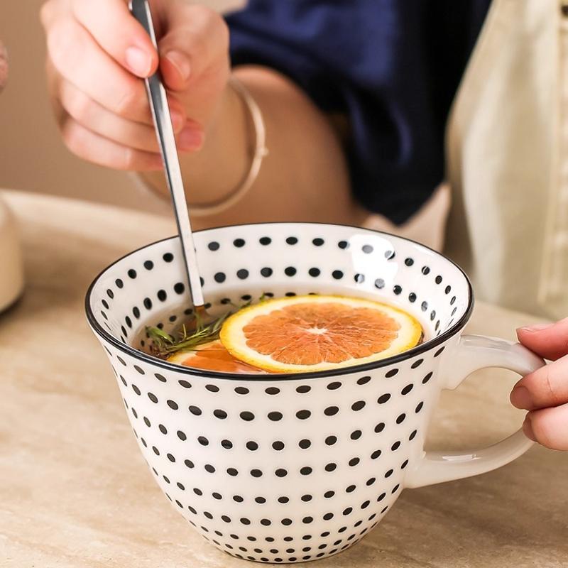 Керамическая кружка с синим узором в горошек, большая кофейная кружка, кружка-джамбо, кружка для чая, молока, хлопьев, чашка для завтрака для дома, кухни, 1 шт.