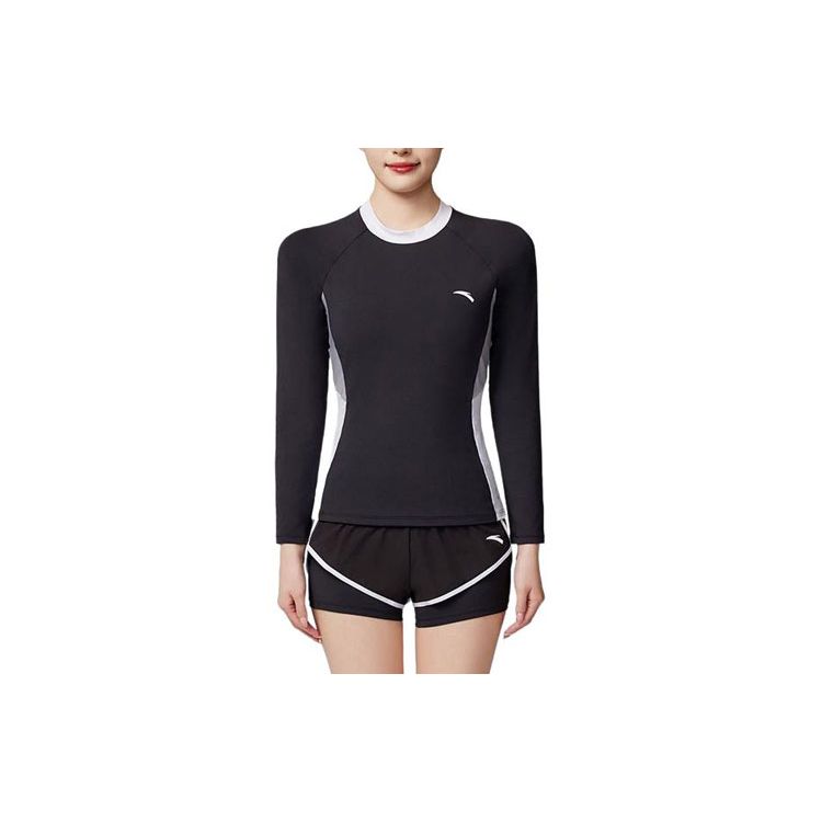 Anta Color Block Brand Logo Round Neck Long Sleeve Pullover Split Swimwear Women Swimwear Black 1824532492-1