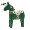 Vintage Scandinavian Horse Ornament Hand Painted Dala Trojan Figurine, Solid Wood Ethnic Pattern Wooden Statue, Rustic Decorative Tabletop