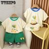 Детский комплект Летний наряд С принтом динозавра Летняя тонкая футболка для мальчиков Комплект с короткими рукавами Детский комплект из двух предметов