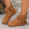 Женские сапоги, новые повседневные винтажные туфли для женщин, однотонные ботильоны с бахромой, удобные ботинки с круглым носком, женские ботинки Botas De Mujer