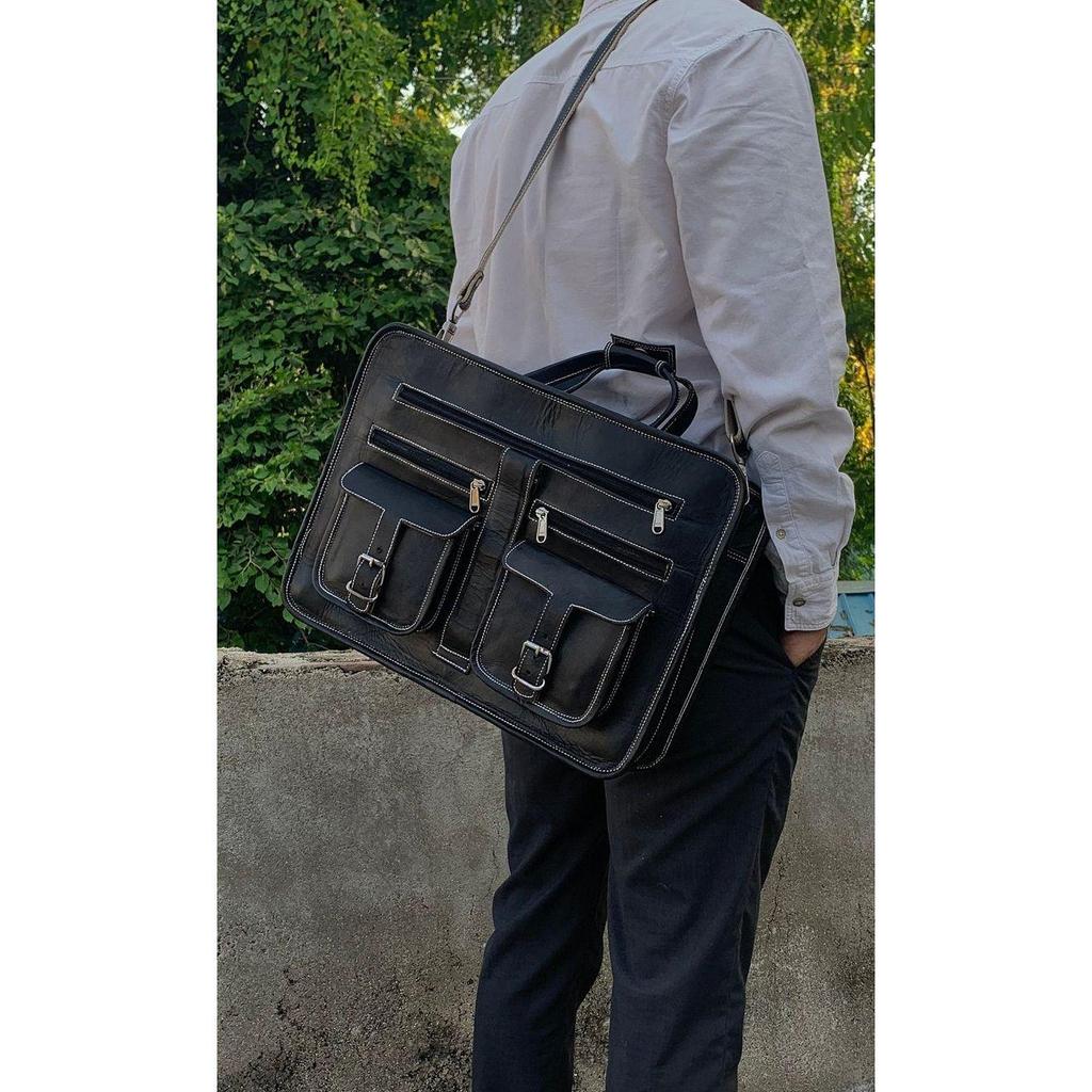 Leather Briefcase Men, Laptop Messenger Bags for Men and Women Best Office School College Satchel Bag Leather Office Bag for Men
