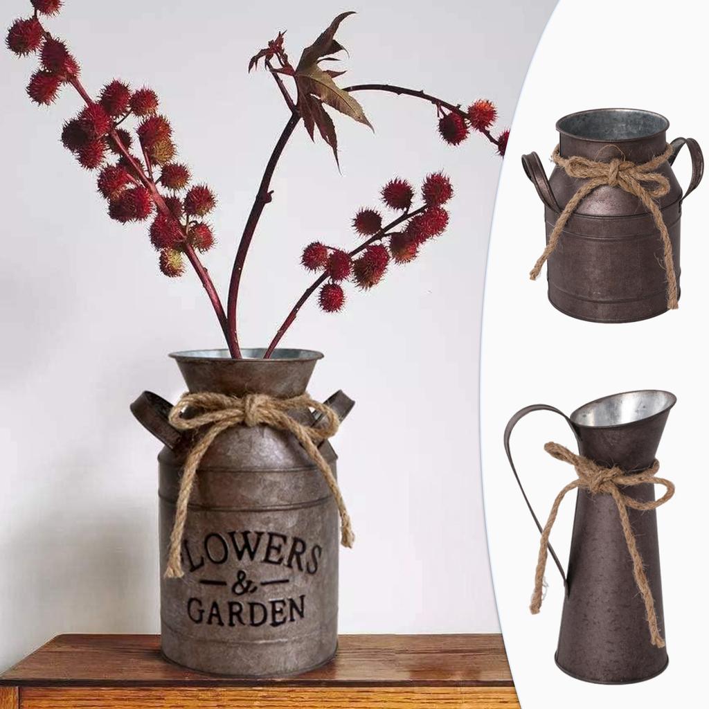 French Country Elegance Iron Flower Vase Small Primitive Farmhouse Jug Milk Can for Floral Arrangements Country Vase