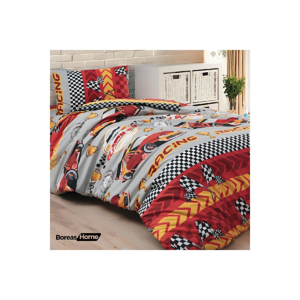 Комплект хлопковых пододеяльников Ranforce красного цвета с рисунком автомобиля